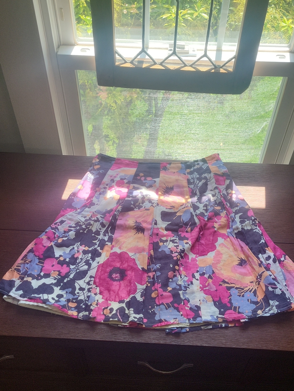 New York & Company Floral Circle Skirt in Pink, Peach & Navy